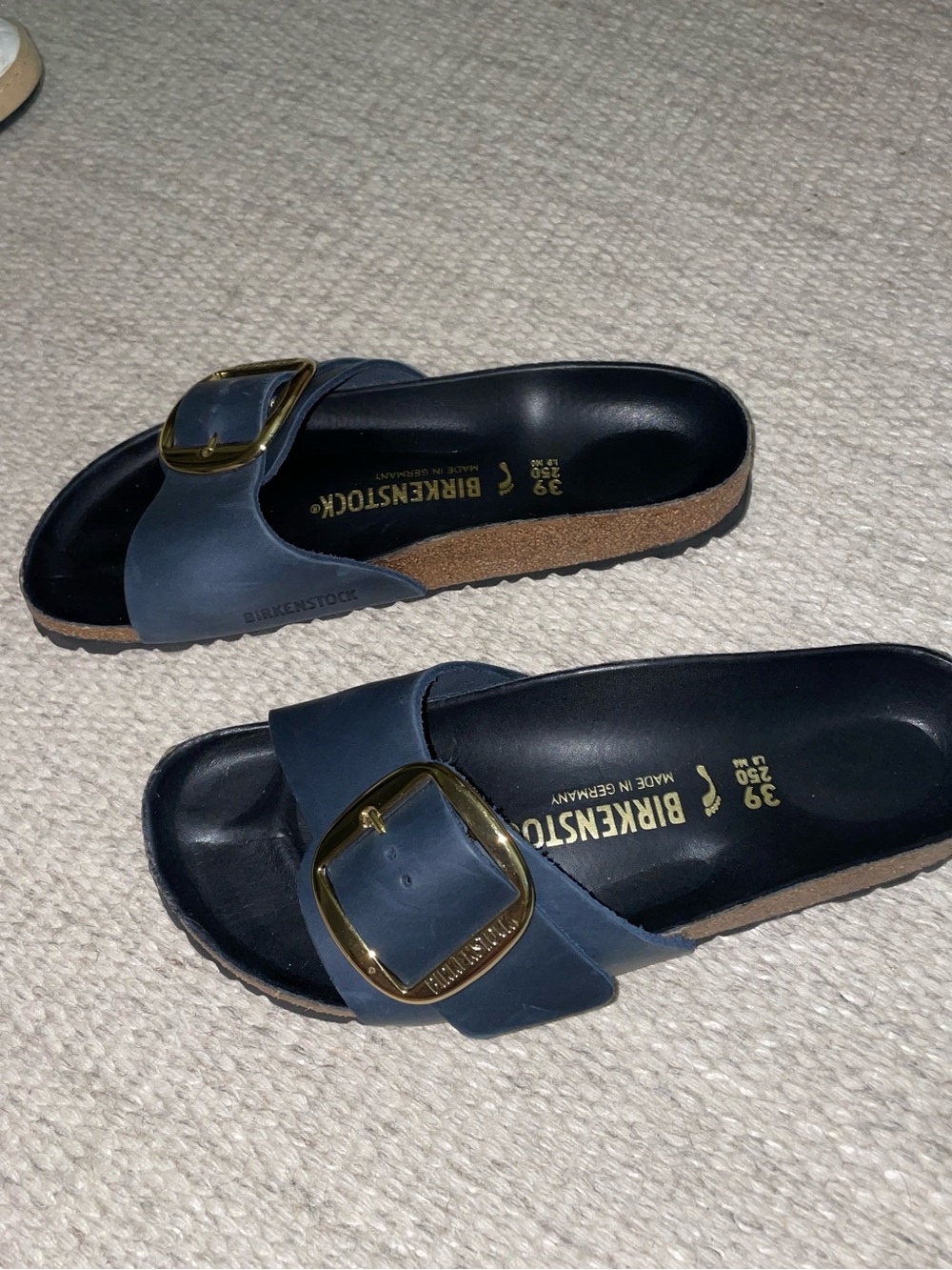 Birkenstock Single Buckle Slide Sandal - Navy with Gold Buckle - Picture 5 of 6